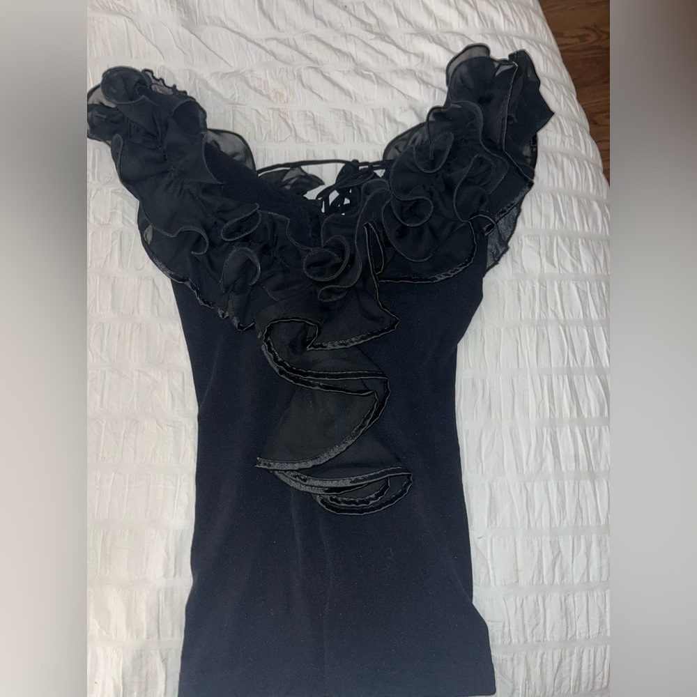 Black Y2K Ruffle Top